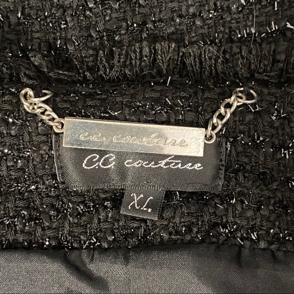 CC Couture Black Tweed Blazer Sequin Fringe Sz XL - Picture 3 of 5